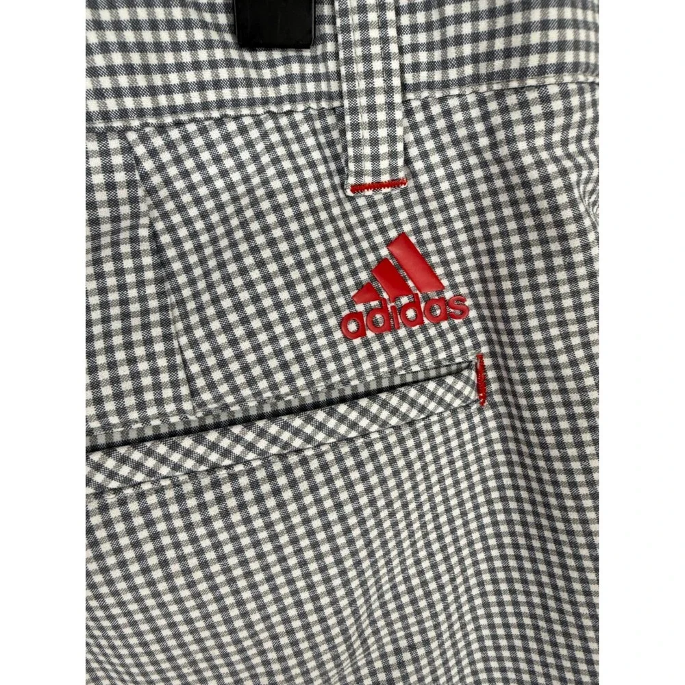 Adidas Mens Gingham Golf Shorts Gray White Checkered Red Trim Size 34 Performanc